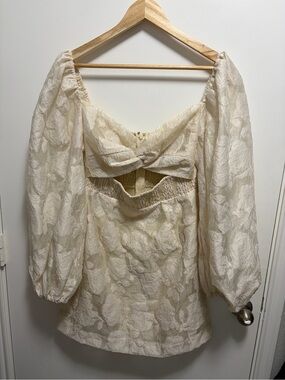 Mable Cream-Colored Floral Textured Jacquard Mini Dress Size Medium